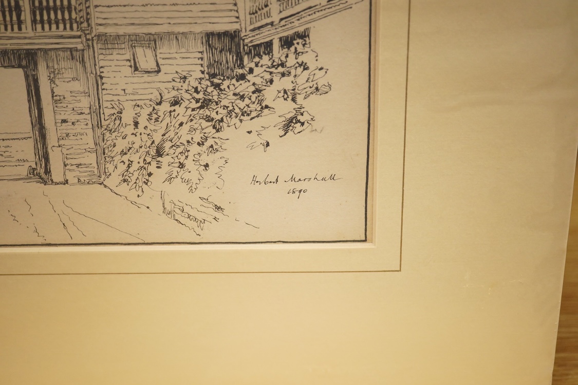 Herbert Menzies Marshall (1841-1913), Study of a house, signed and dated 1890 lower right, pen and ink, mounted, unframed, 27 x 19cm